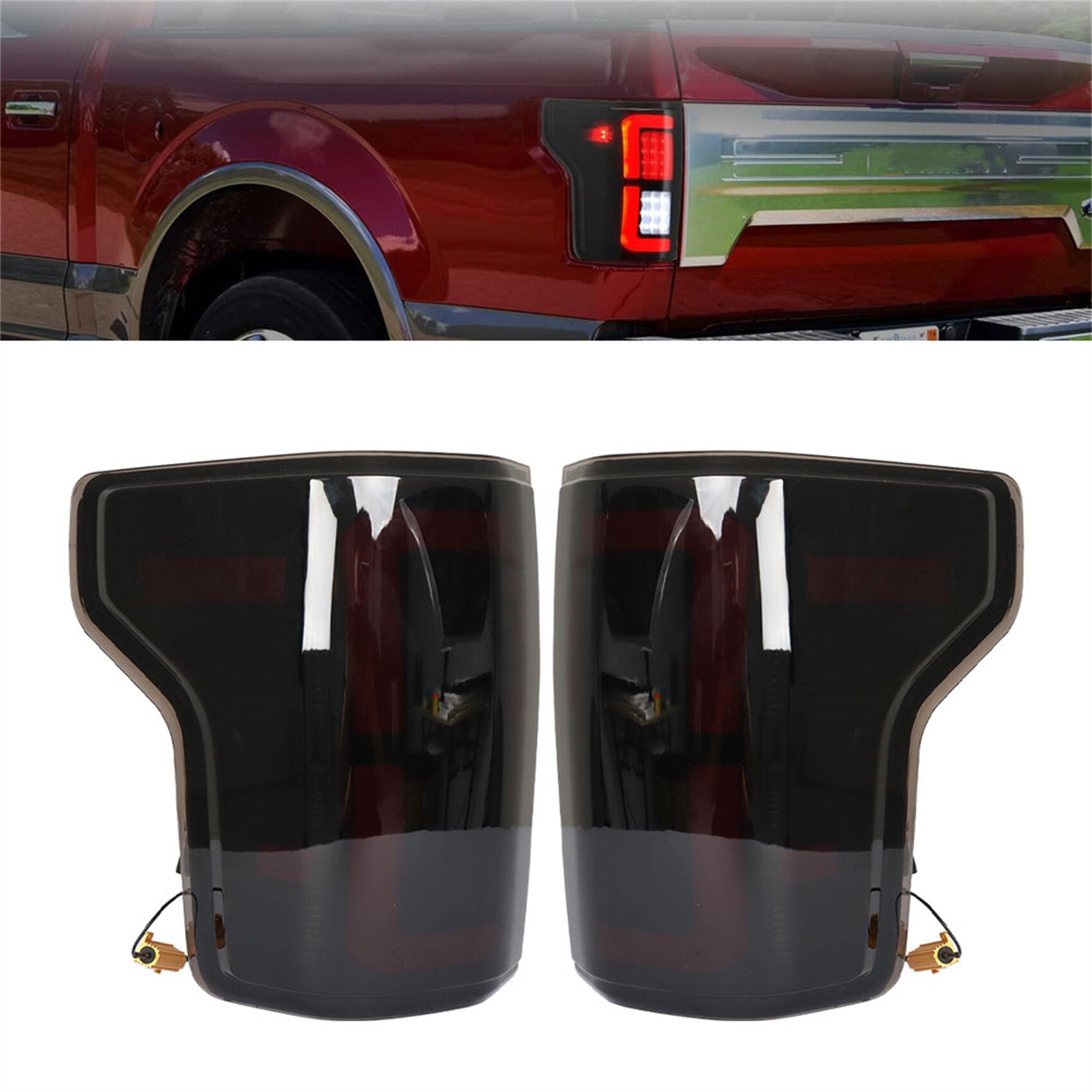 TOPPARTZ Driver & Passenger Side Full LED Tail Lights Replacement for 2015-2020 Ford F150 F-150 Smoke Lens Rear Brake Lamp Assembly LH & RH