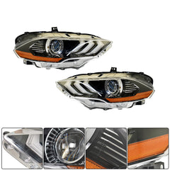 TOPPARTZ Right+Left Headlights For 2018-2020 Ford Mustang LED Clear Lens