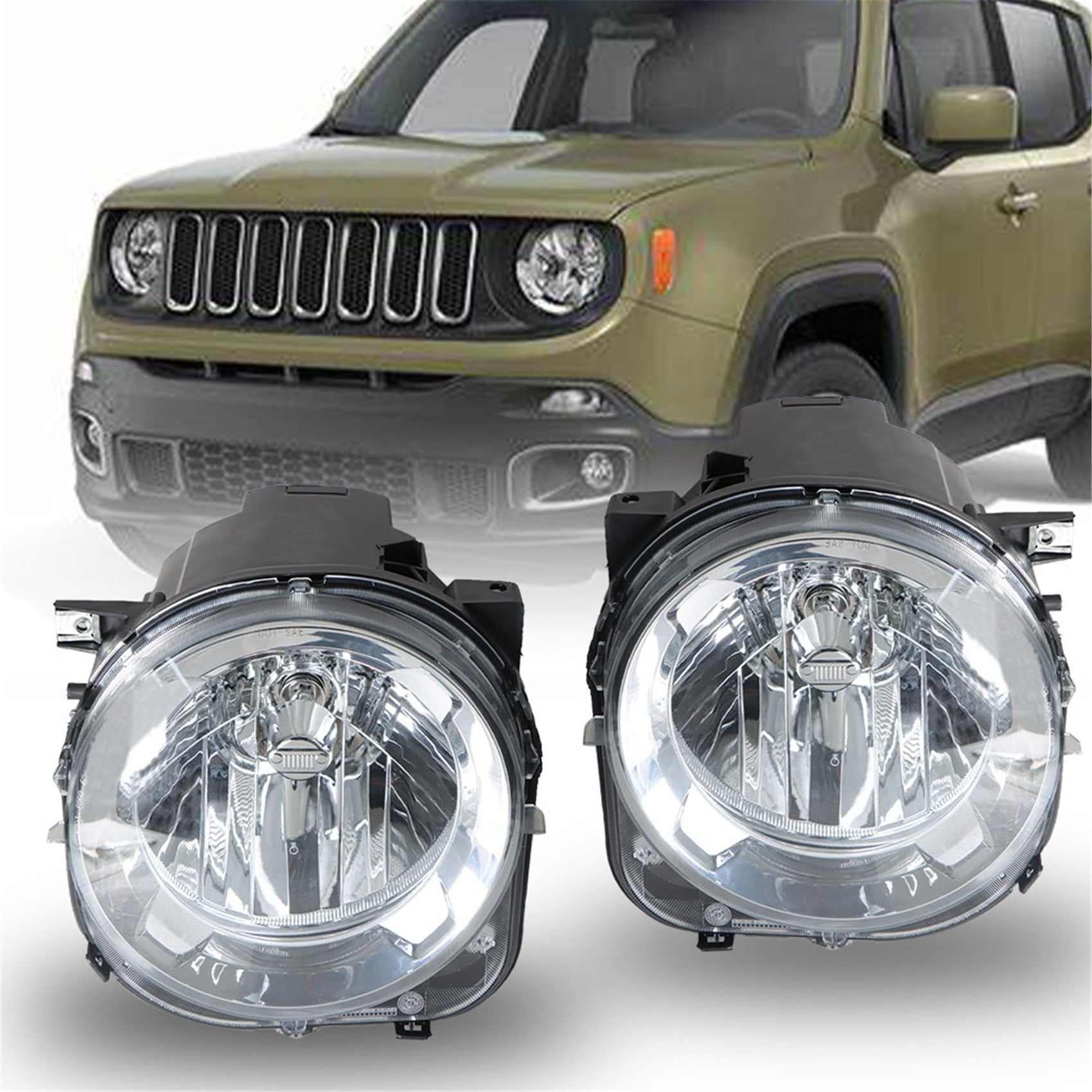 TOPPARTZ Headlight Assembly, Compatible Replacement for 2015-2018 Jeep Renegade Projector Headlamp for Driver and Passenger Side