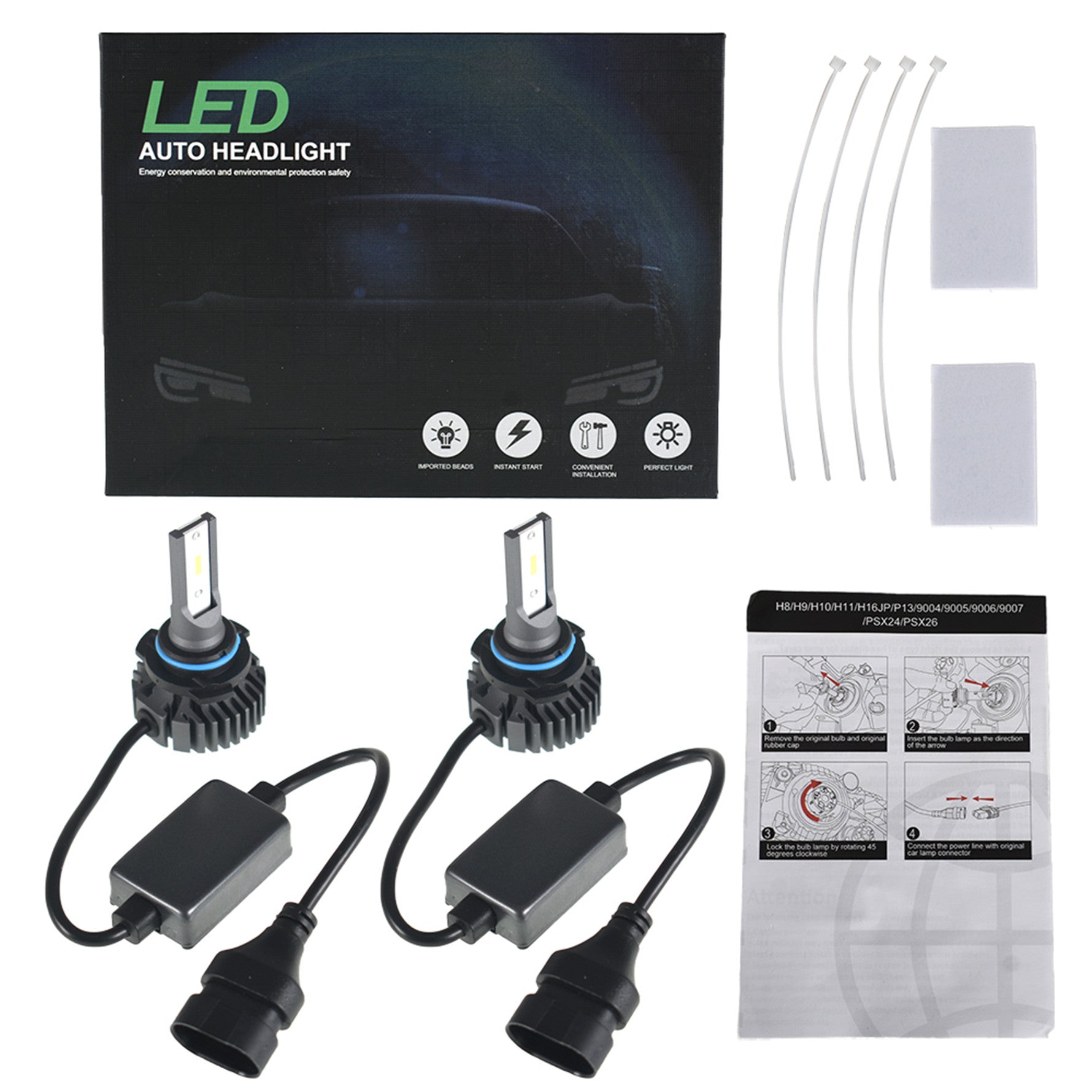 TOPPARTZ H8 H9 H11 LED Fog Light Bulbs,50W 12000LM 6000 White High brightness Headlights Bulbs Conversion Kit,Pack of 2