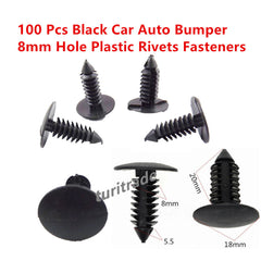 100 Pcs Black Plastic Rivets Fasteners 8mm Dia Hole for Car Auto Bumper Fender