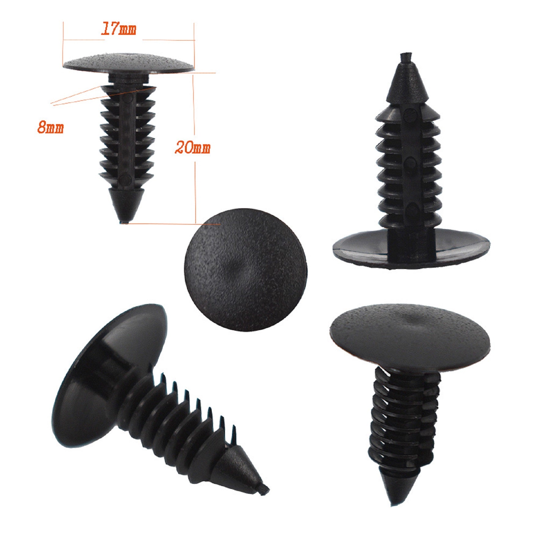 100 Pcs Black Plastic Rivets Fasteners 8mm Dia Hole for Car Auto Bumper Fender