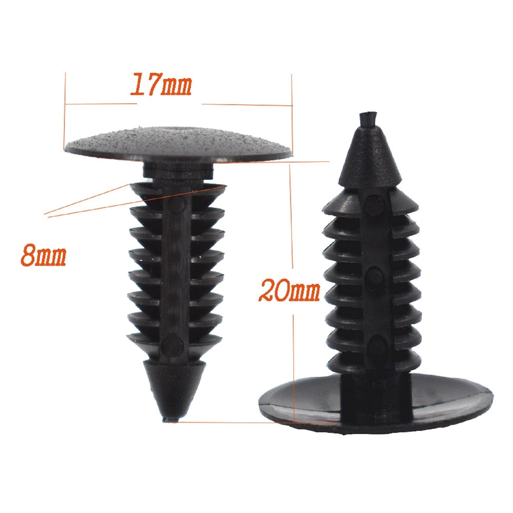 100 Pcs Black Plastic Rivets Fasteners 8mm Dia Hole for Car Auto Bumper Fender
