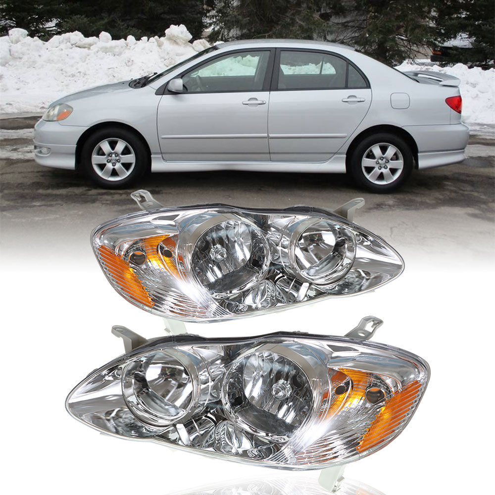 TOPPARTZ LH+RH Headlights Fit For 2003-2008 Toyota Corolla Halogen Chrome Lamps