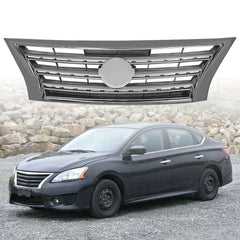 TOPPARTZ Front Upper Grille w/2 Supports For 2013-2015 Nissan Sentra Chrome