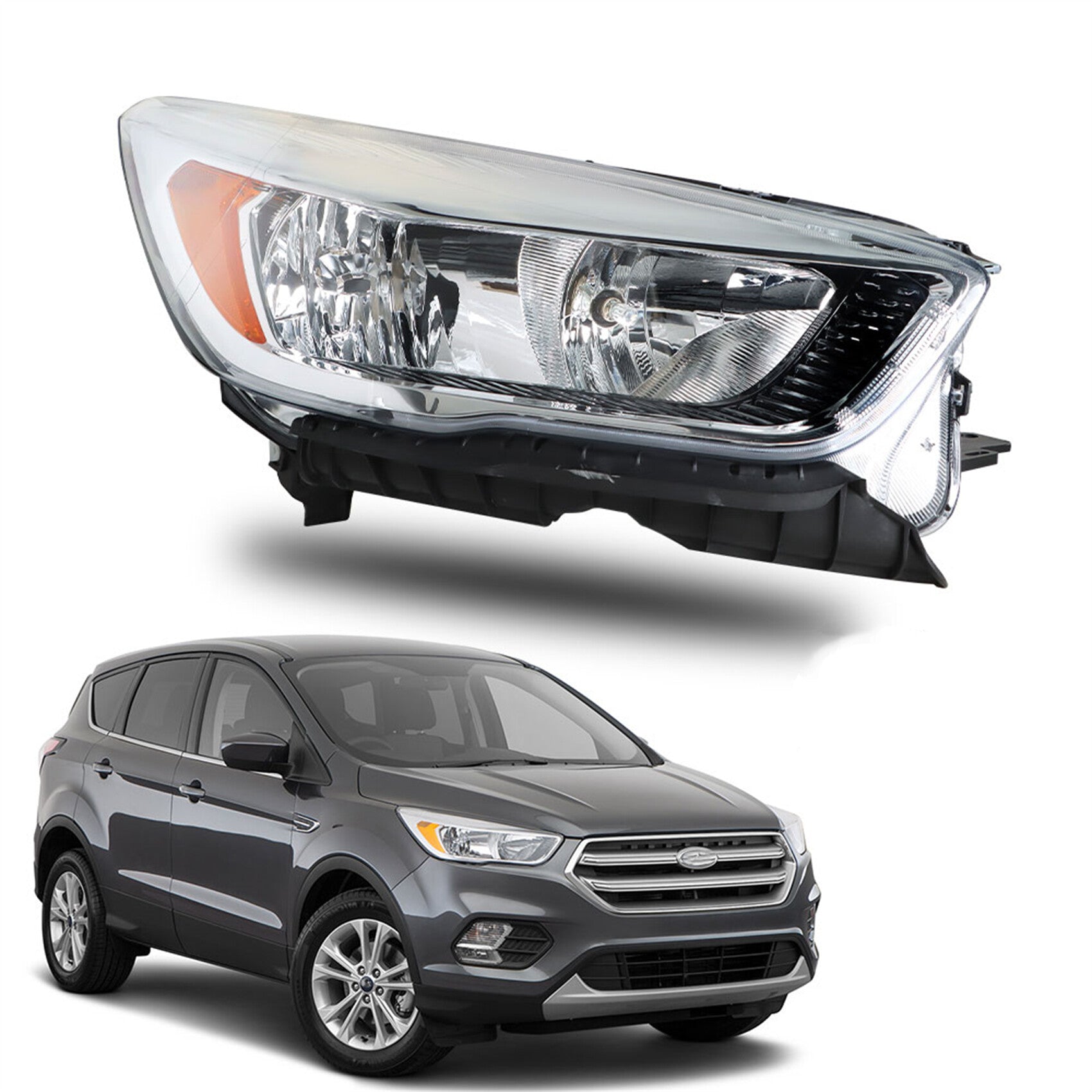 TOPPARTZ Headlight Assembly Replacement for 2017-2019 Ford Escape Halogen w/o LED Chrome Headlamp Right Passenger Side FO2503349