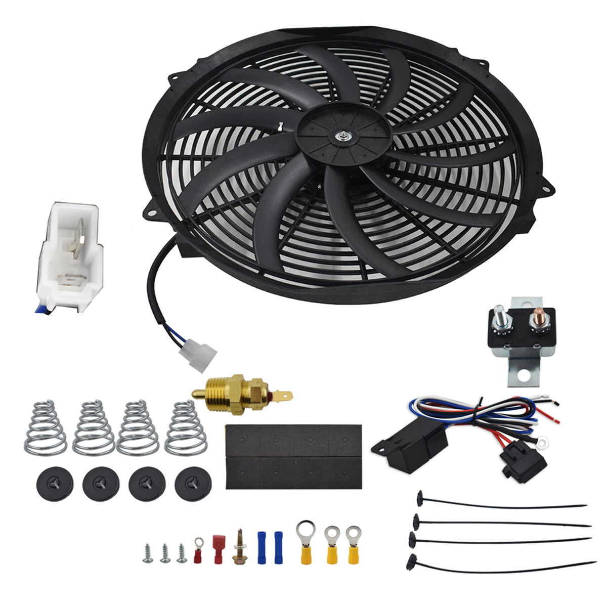 16' Electric Radiator Fan High 3000 CFM Thermostat Wiring Switch Relay Kit 12V