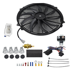 16' Electric Radiator Fan High 3000 CFM Thermostat Wiring Switch Relay Kit 12V