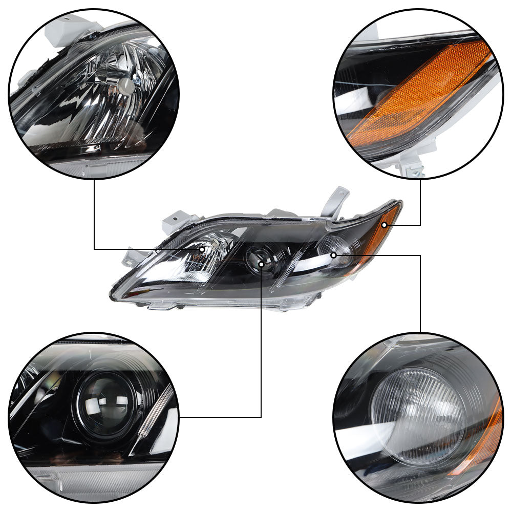 TOPPARTZ Black Headlights Headlamp Assembly For 2007-2009 Toyota Camry  LH + RH