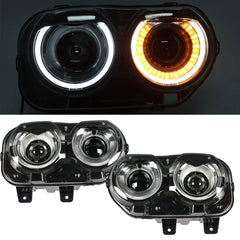 TOPPARTZ Headlamp For 2015-18 Dodge Challenger Black Halogen With LED Right&Left