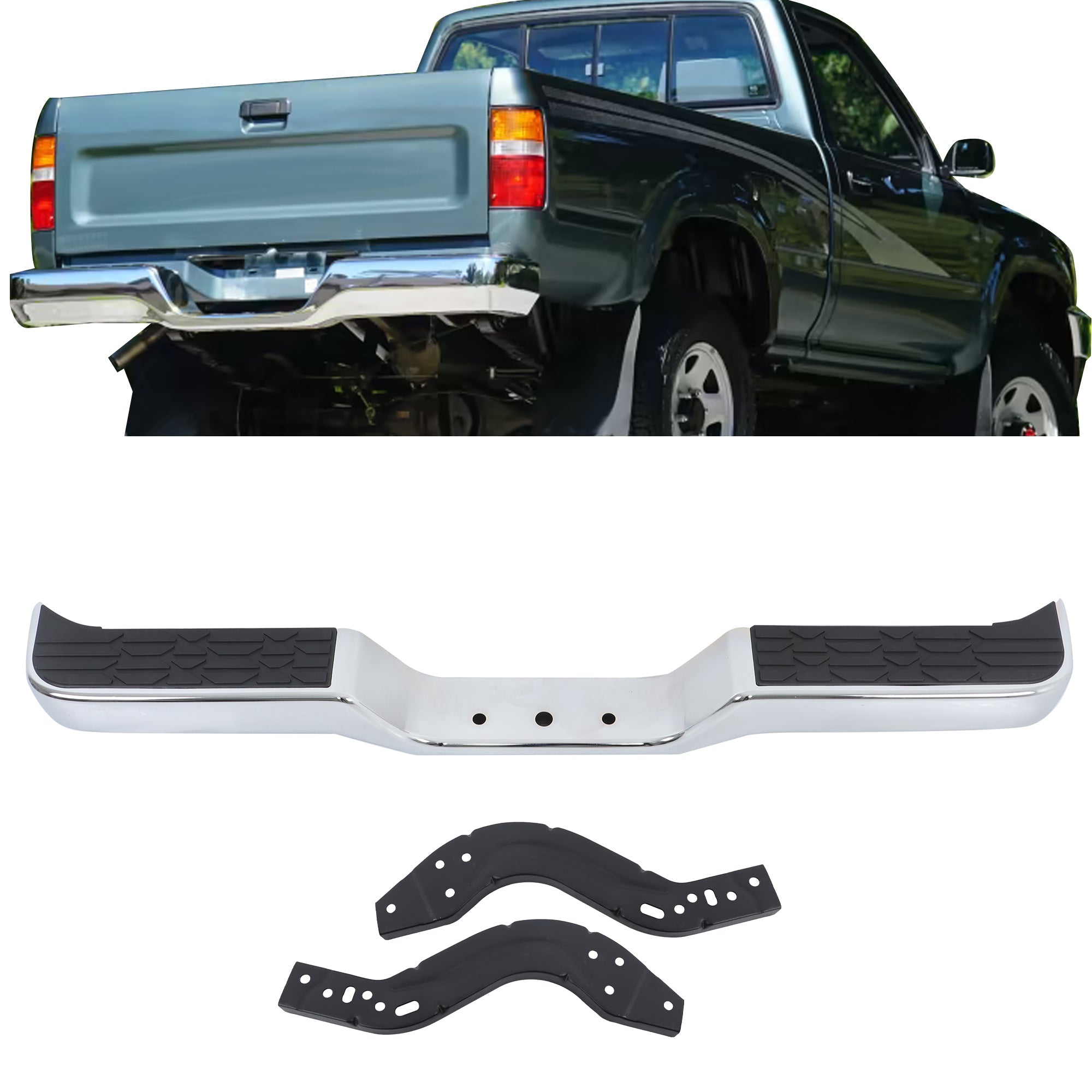 TOPPARTZ Rear Step Bumper Assembly For 1989-1995 Toyota Pickup Truck Chrome Steel