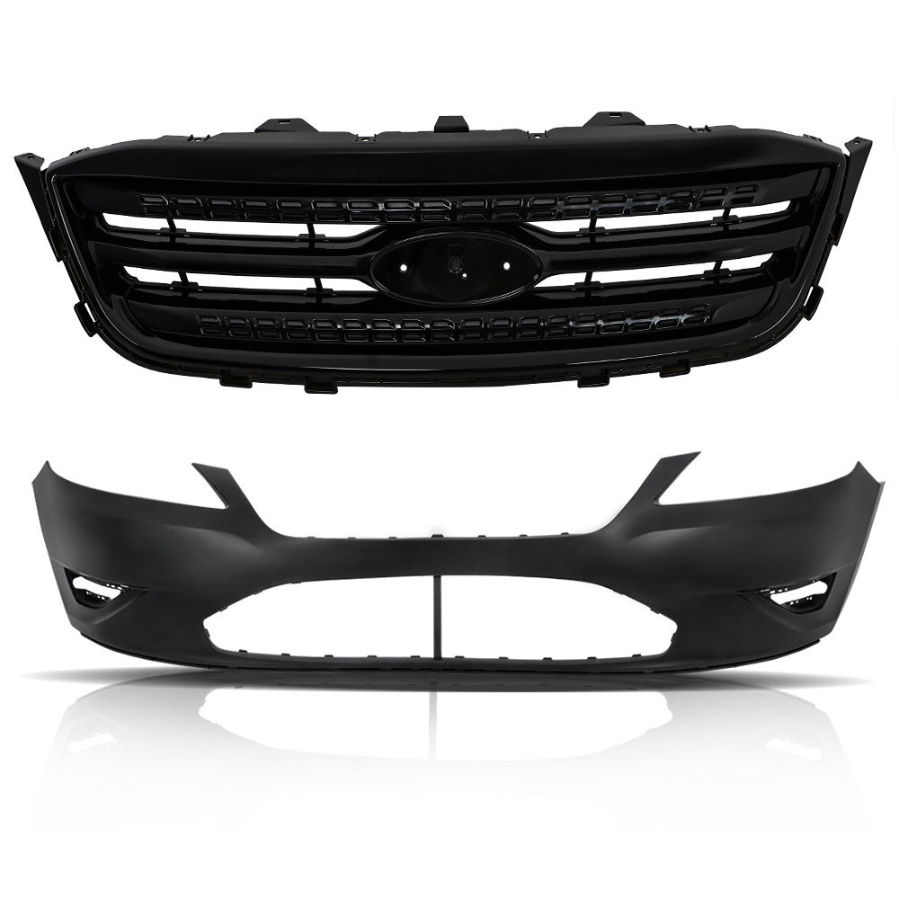 TOPPARTZ Front Bumper Cover+Front Bumper Grille Black For 2010-2012 Ford Taurus