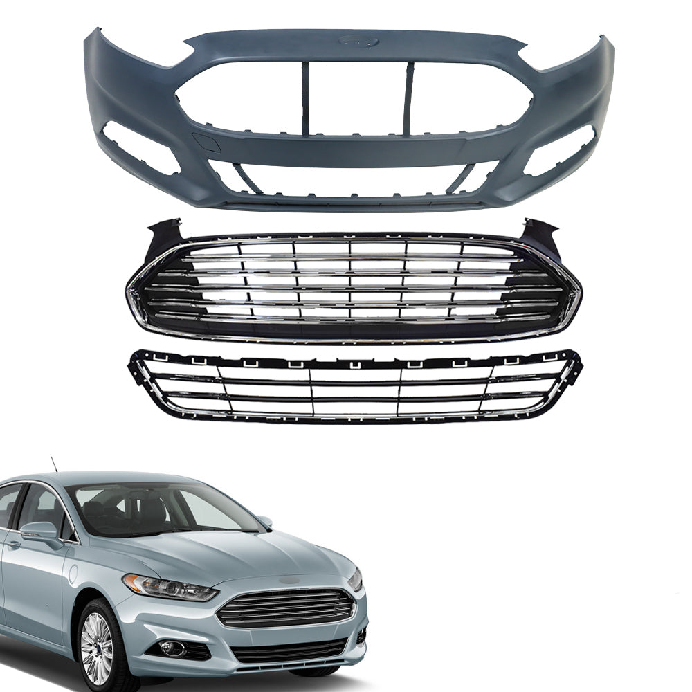 TOPPARTZ Front Upper ＆ Lower Grille ＆ Bumper Cover For 2013-2016 Ford Fusion