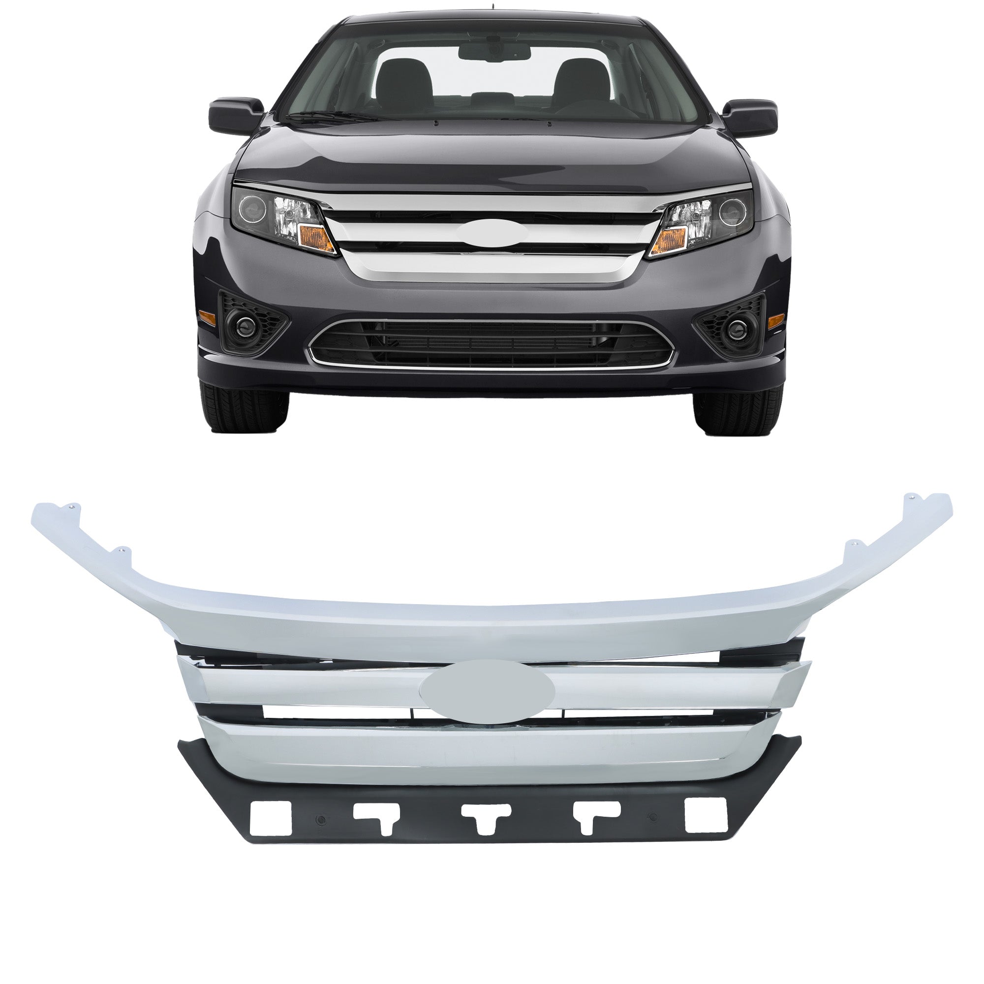 TOPPARTZ Front Grille + Chrome Grill Trim Plastic For 2010 2011 2012 Ford Fusion