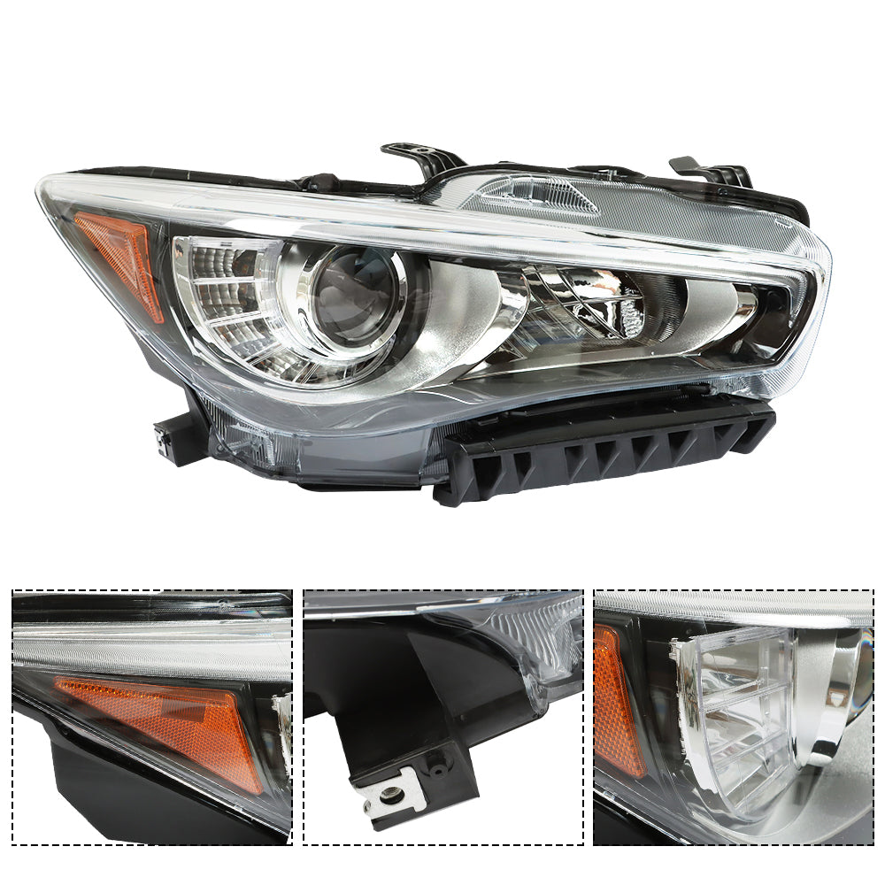 TOPPARTZ Right Side Headlights For 2014-2017 Infiniti Q50 LED Type W/o AFS Chrome