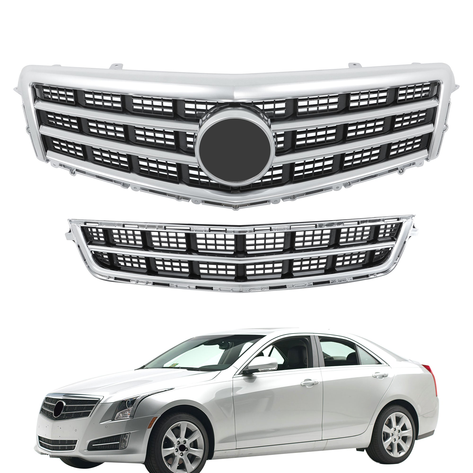 TOPPARTZ Front Upper Grille Lower Grill Trim Molding For 2013-2014 Cadillac ATS