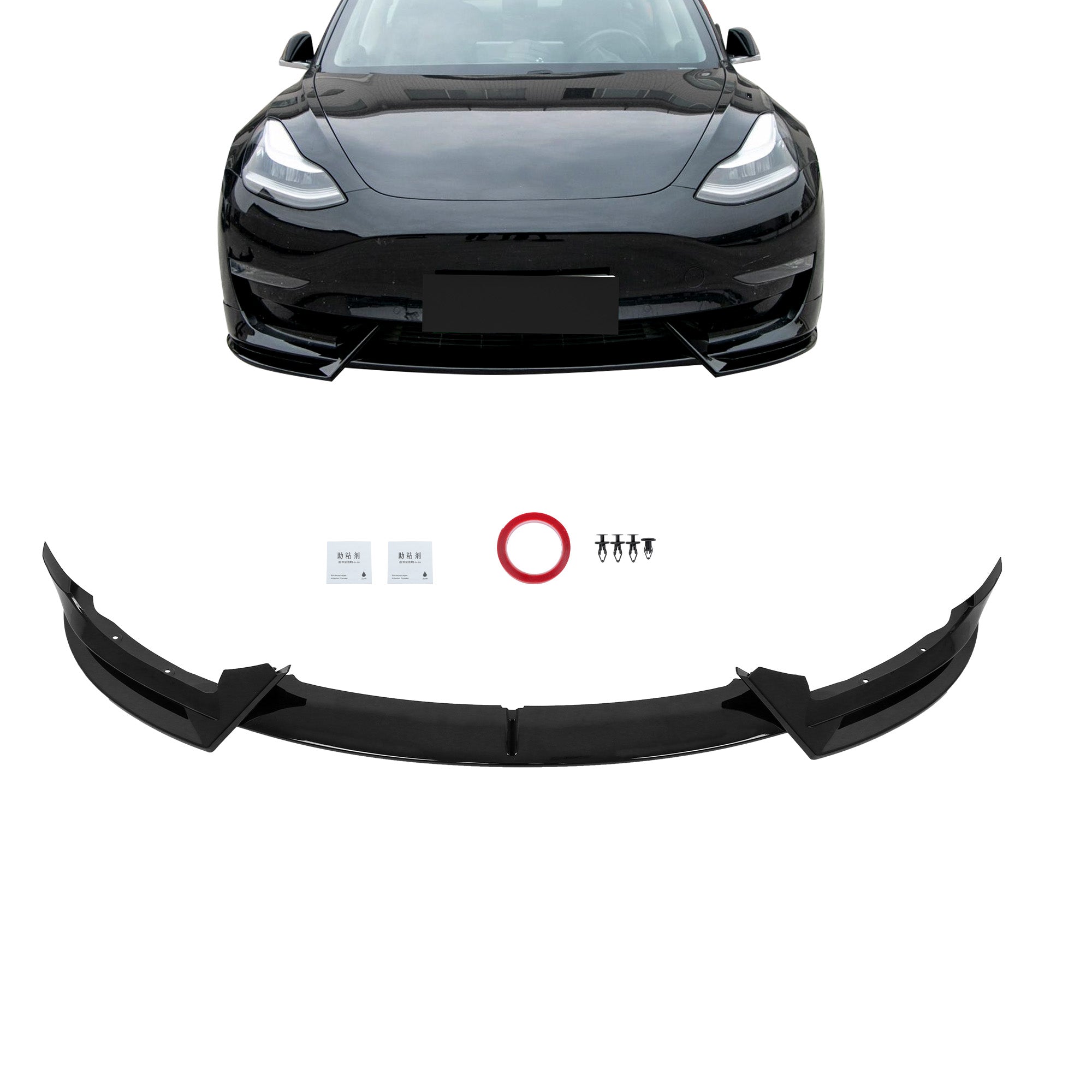TOPPARTZ Front Bumper Lip Splitter Spoiler Glossy Black For 2020-24 Tesla Model Y