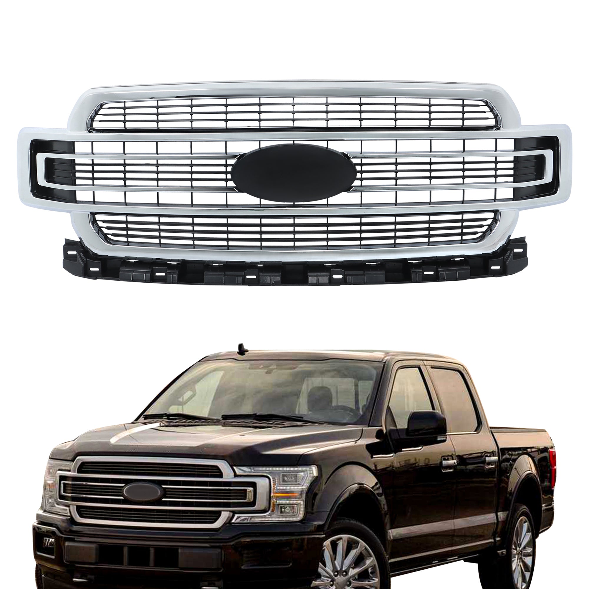 TOPPARTZ Front Upper Grille Chrome For 2018-2020 F150 Limited JL3Z8200RA
