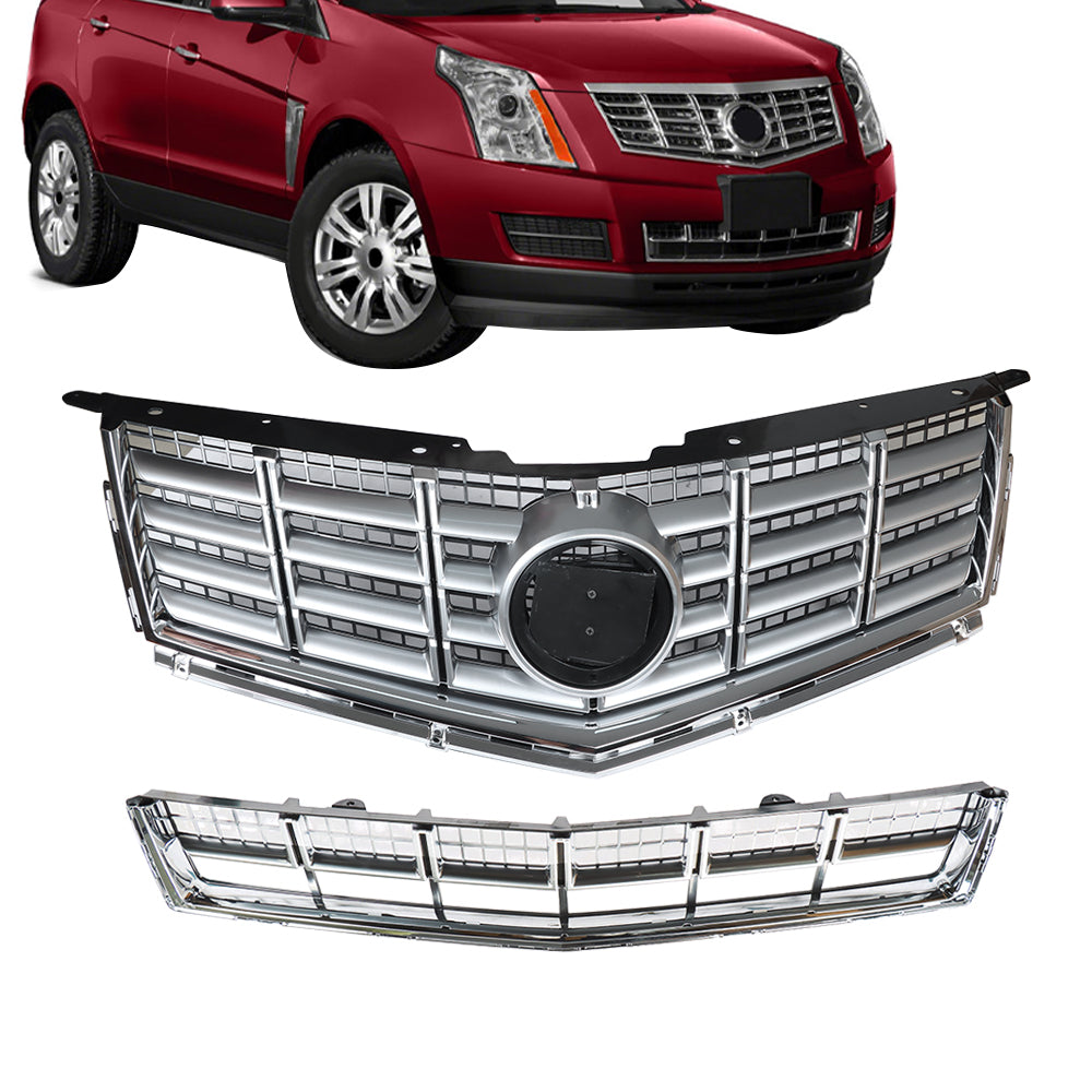 TOPPARTZ Front Bumper Upper+Lower Grille Chrome Set For 2013-2016 Cadillac SRX