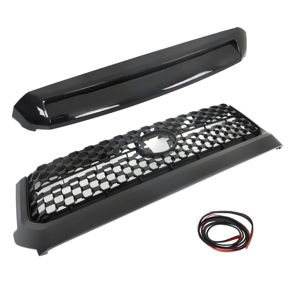 TOPPARTZ Front Grille+Hood Bulge Molding For 2014-2019 2020 Toyota Tundra Black
