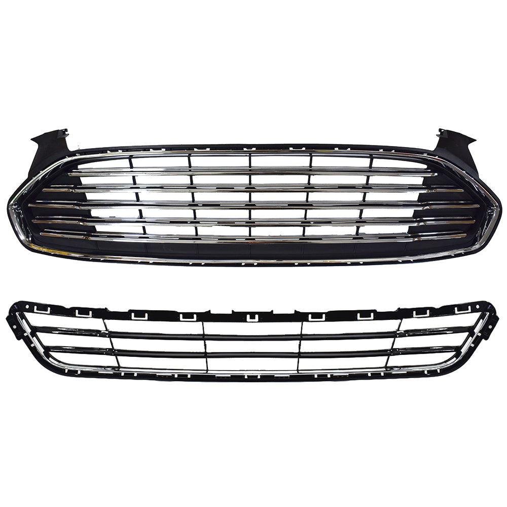 TOPPARTZ Front Upper ＆ Lower Grille ＆ Bumper Cover For 2013-2016 Ford Fusion