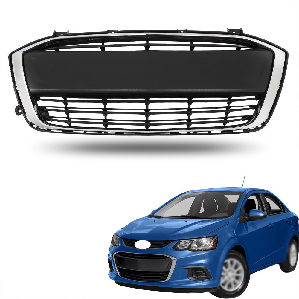 TOPPARTZ Front Lower Grille Matte Black+Chrome For 2017-2020 Chevrolet Sonic LS