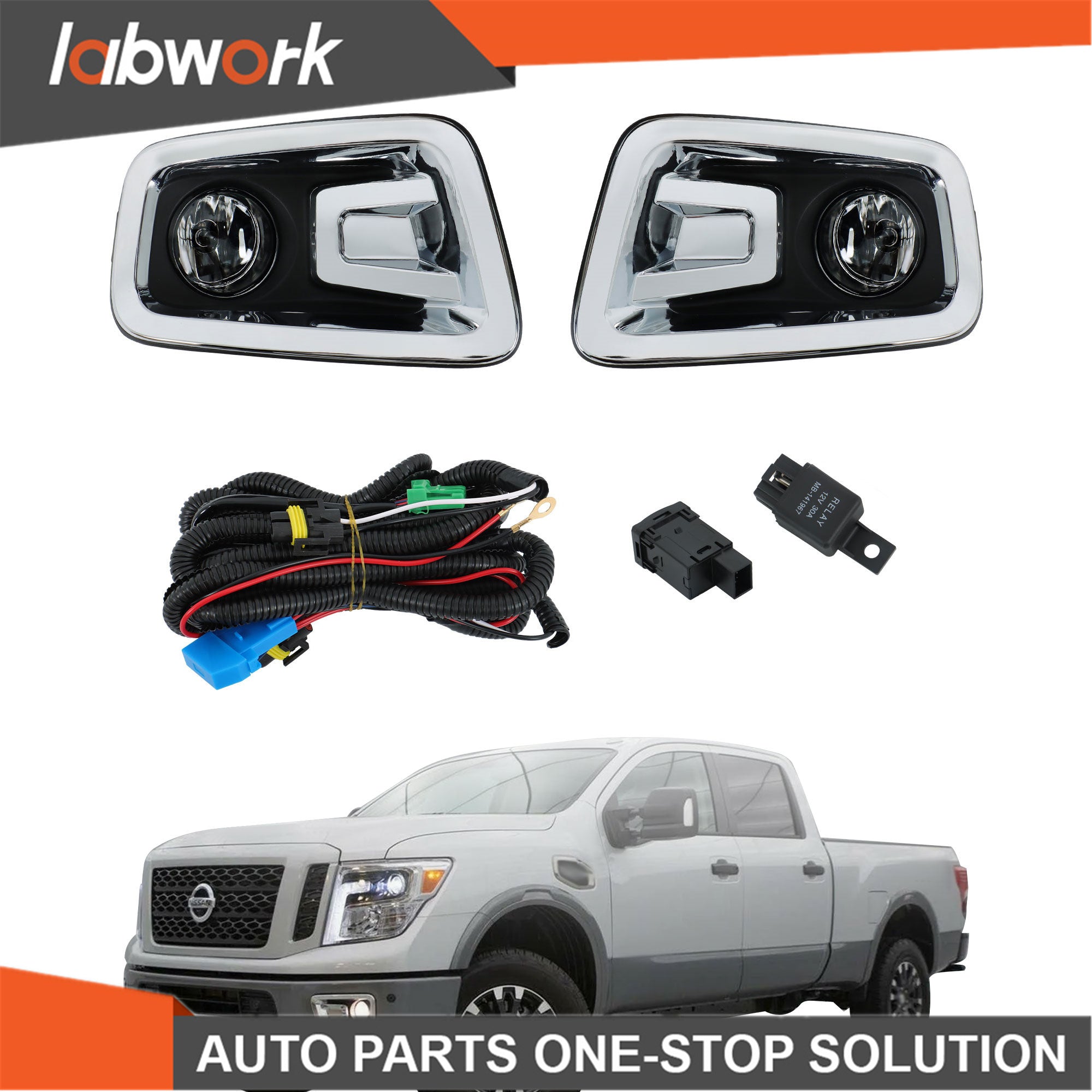 TOPPARTZ Fog Lights For Nissan Titan 2016-2019 Halogen Bumper w/Wiring+Switch