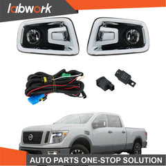 TOPPARTZ Fog Lights For Nissan Titan 2016-2019 Halogen Bumper w/Wiring+Switch