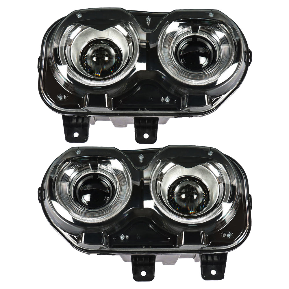 TOPPARTZ Headlamp For 2015-18 Dodge Challenger Black Halogen With LED Right&Left