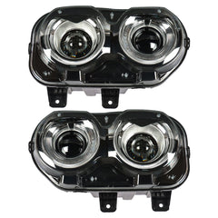 TOPPARTZ Headlamp For 2015-18 Dodge Challenger Black Halogen With LED Right&Left