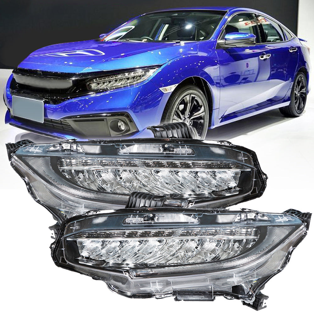 TOPPARTZ Right+Left Headlights For 2016-2019 Honda Civic Full LED DRL Clear Lens