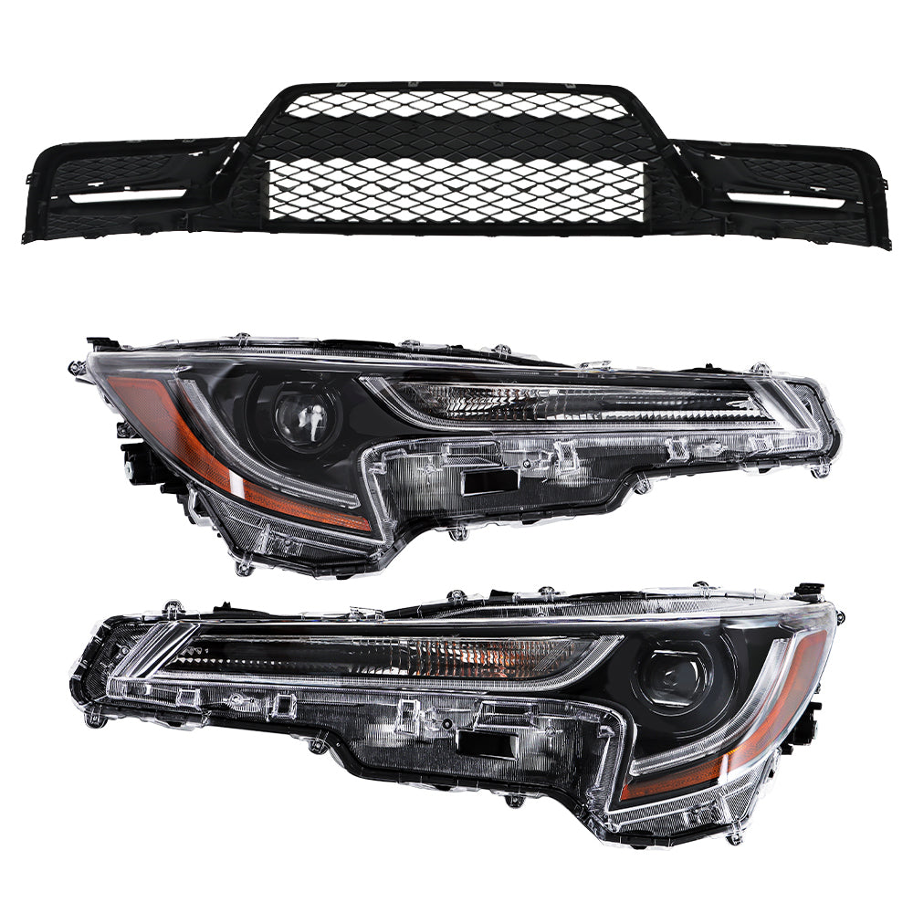 TOPPARTZ Set Front Grill&Headlights Assembly For 2023-2024 Toyota Corolla Black