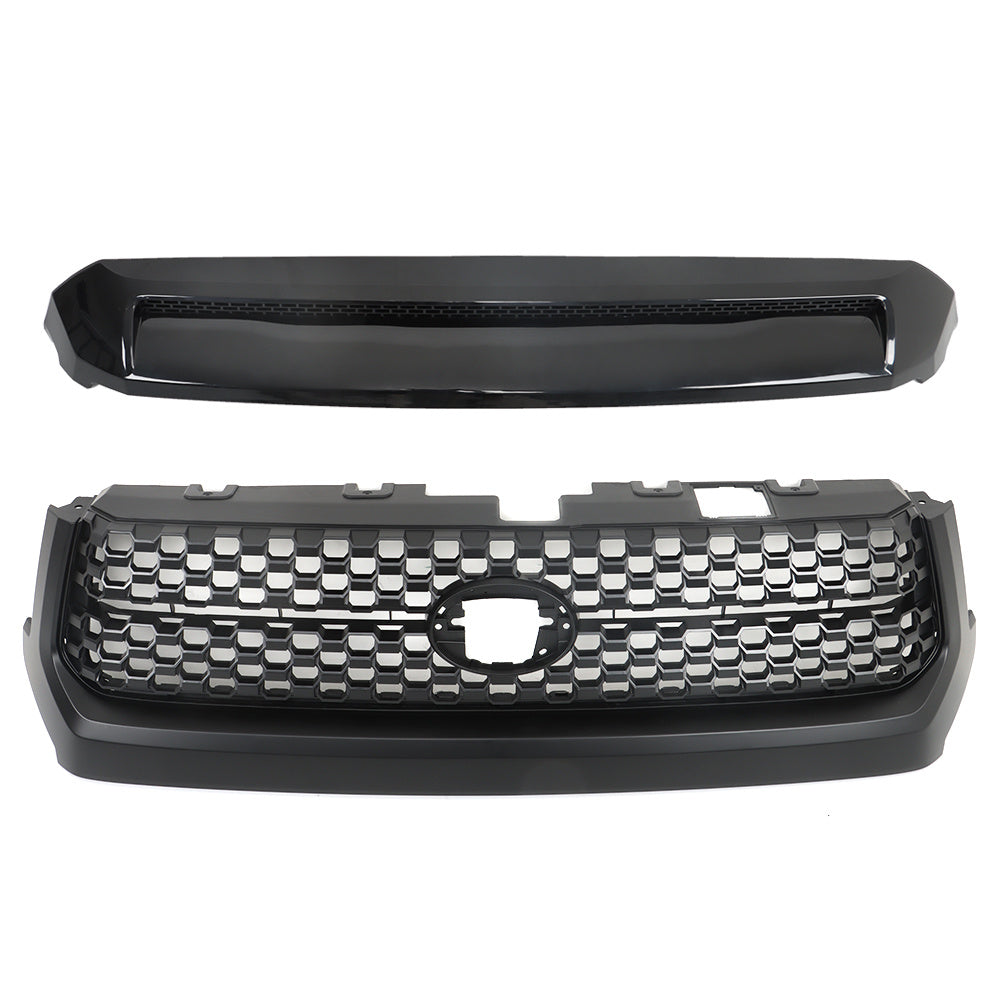 TOPPARTZ Front Grille+Hood Bulge Molding For 2014-2019 2020 Toyota Tundra Black