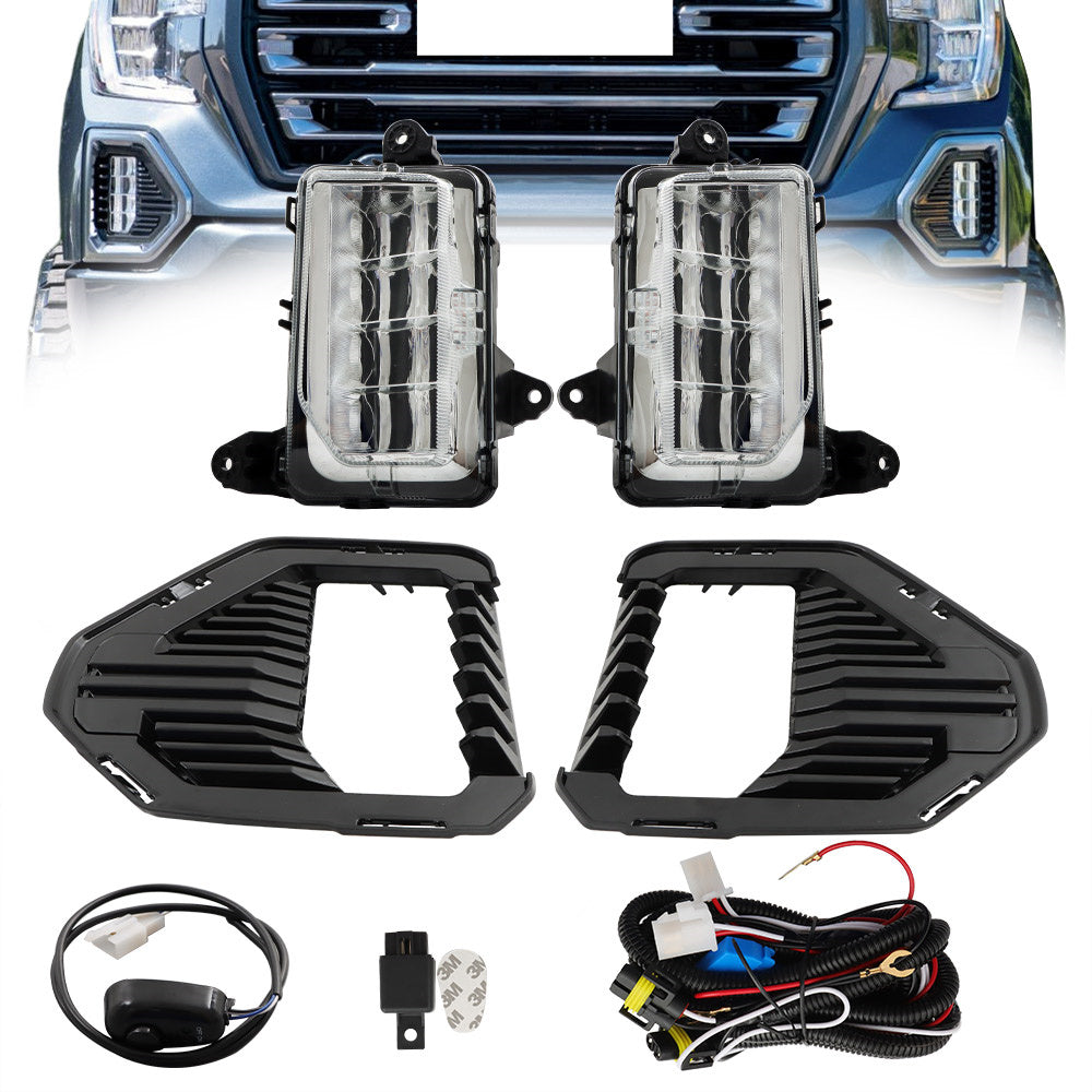 TOPPARTZ Front LED Fog Lights Lamps W/Bezels For 2019-2021 GMC Sierra 1500 AT4