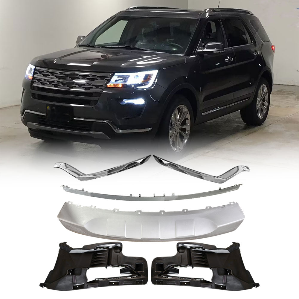 TOPPARTZ Front Bumper Skid Plate+Molding Trim+Brackets For 2018-19 Ford Explorer