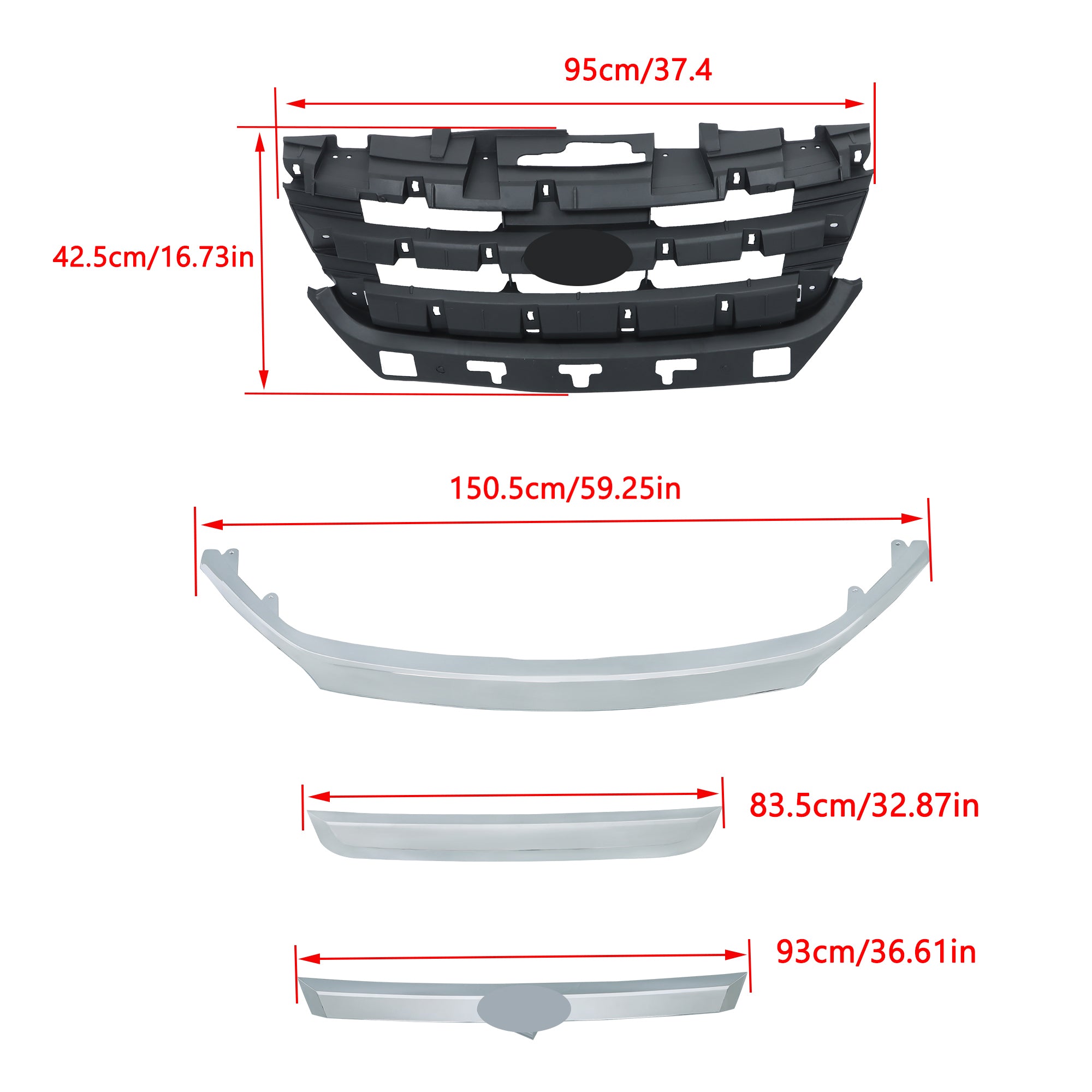 TOPPARTZ Front Grille + Chrome Grill Trim Plastic For 2010 2011 2012 Ford Fusion