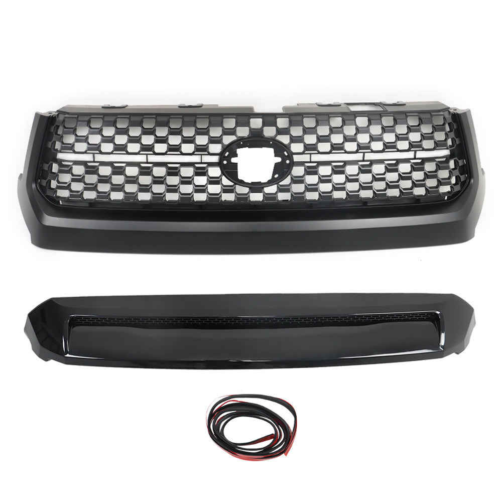 TOPPARTZ Front Grille+Hood Bulge Molding For 2014-2019 2020 Toyota Tundra Black