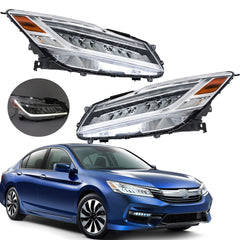 TOPPARTZ Right+Left Full LED Headlights Chrome For 2016-2017 Honda Accord Sedan