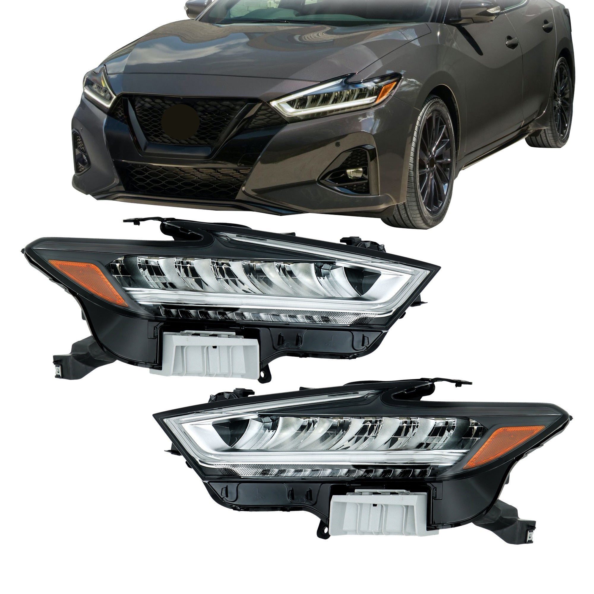 TOPPARTZ Left+Right LED Headlights Assembly For 2019-2021 Nissan Maxima Chrome