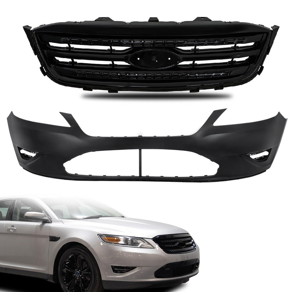 TOPPARTZ Front Bumper Cover+Front Bumper Grille Black For 2010-2012 Ford Taurus