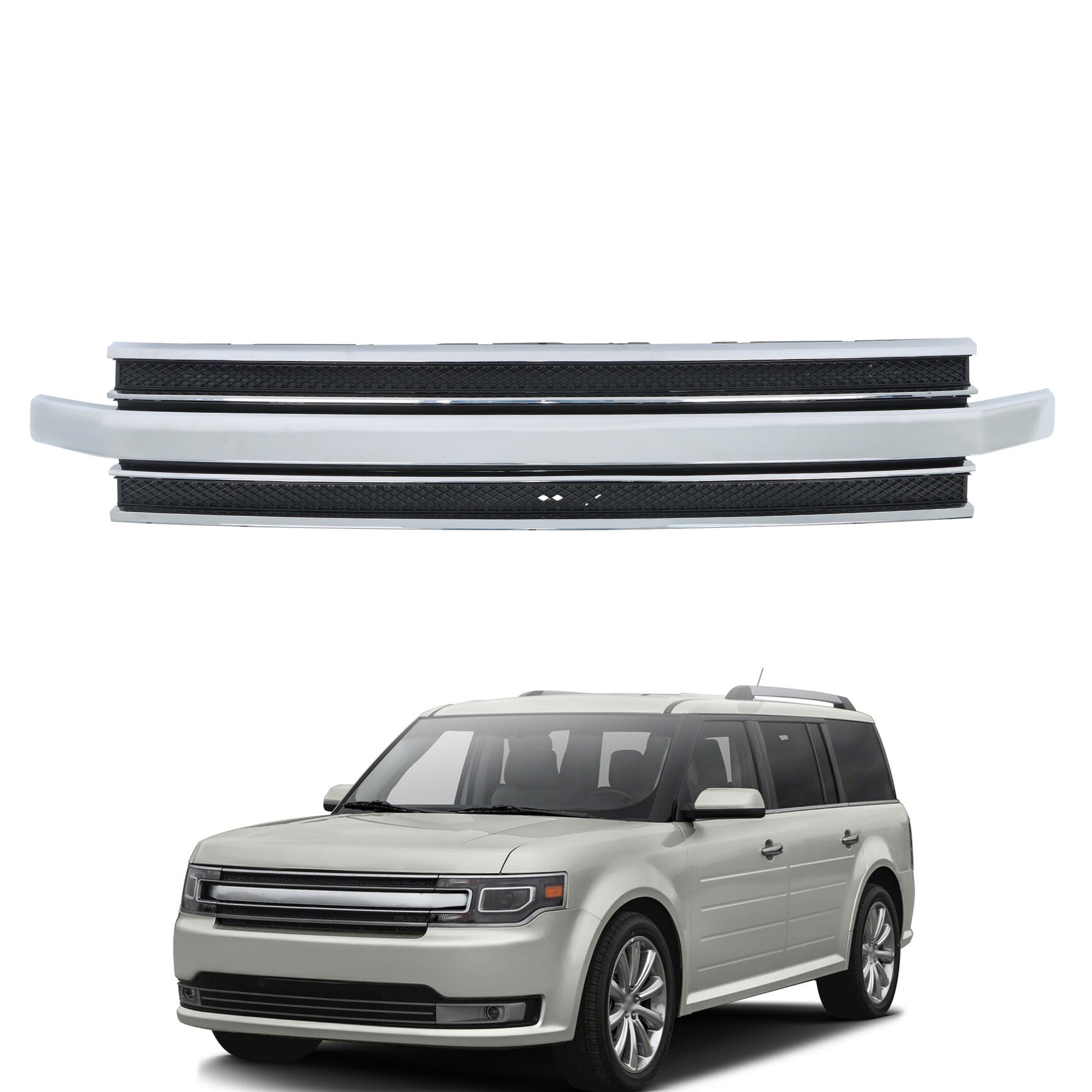 TOPPARTZ Front Upper Bumper Grille With Chrome Trim For 2013-2019 Ford Flex