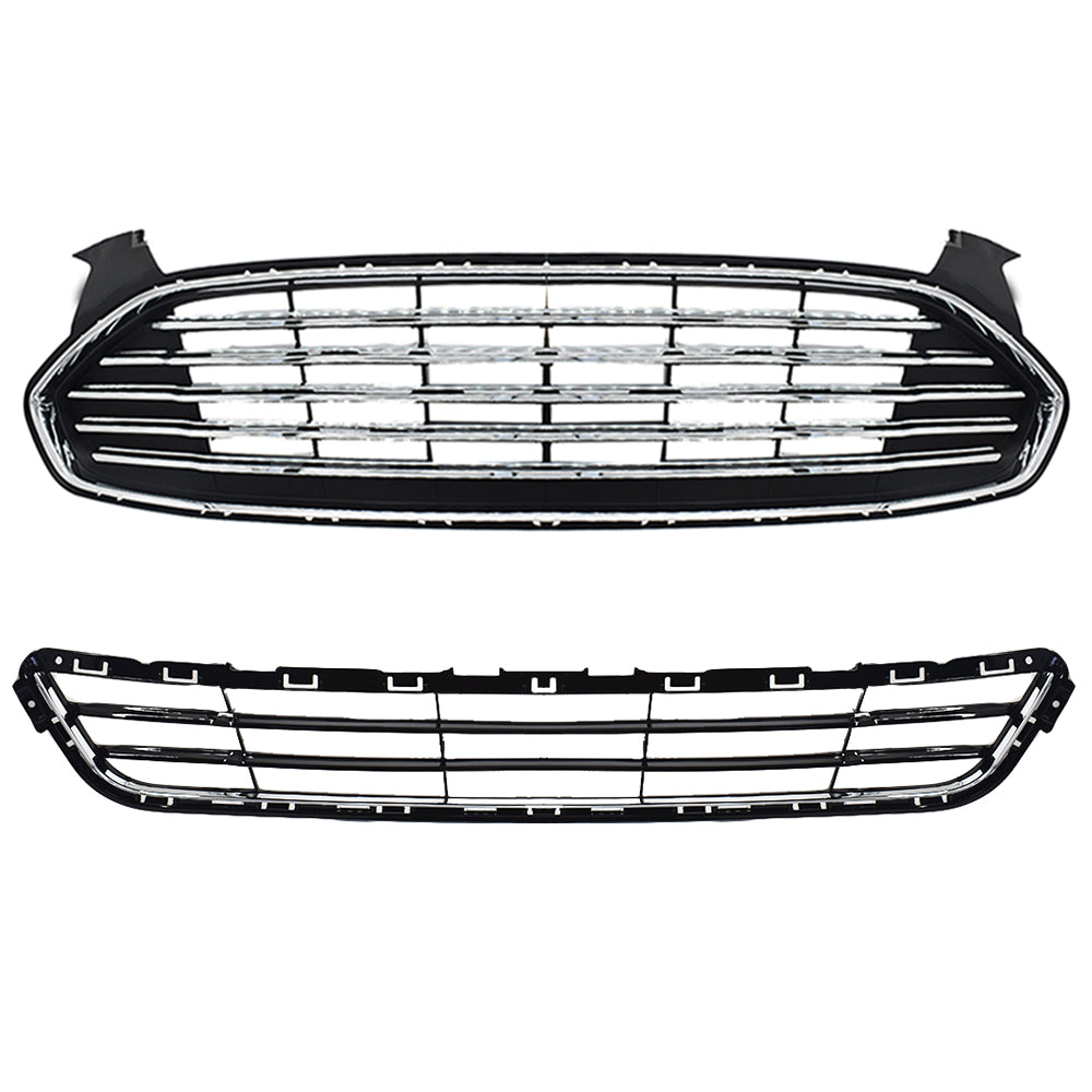 TOPPARTZ Front Upper ＆ Lower Grille ＆ Bumper Cover For 2013-2016 Ford Fusion
