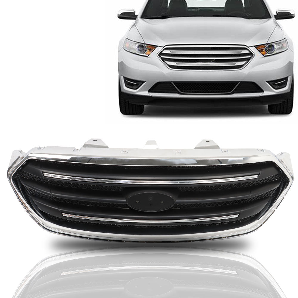 TOPPARTZ Front Upper Grille For 2013-19 Ford Taurus Matte Black W/Chrome Trim