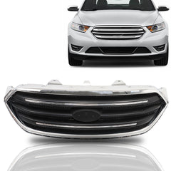 TOPPARTZ Front Upper Grille For 2013-19 Ford Taurus Matte Black W/Chrome Trim