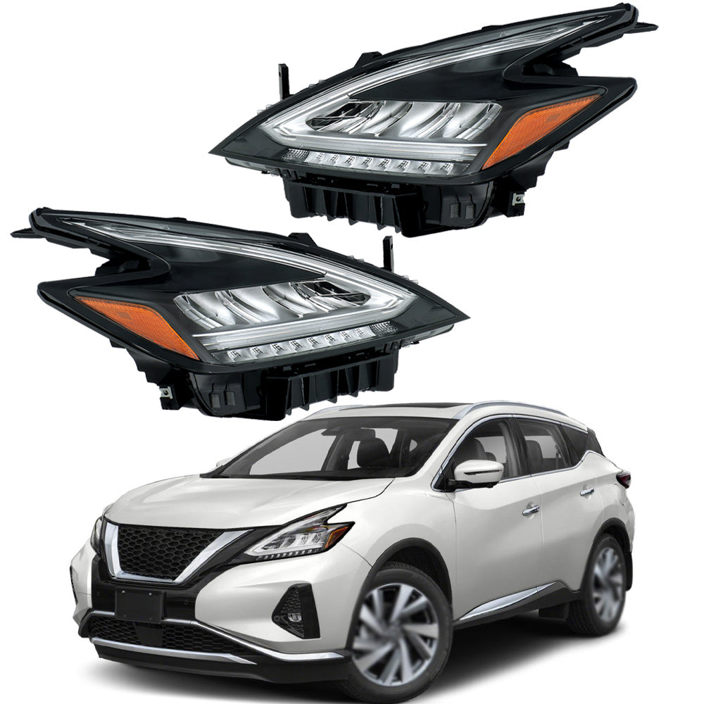 TOPPARTZ Left+Right Headlights For 2019 2020 2021 Nissan Murano Black Housing LED