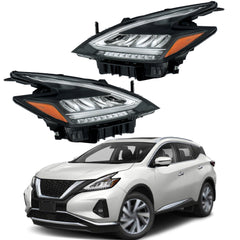 TOPPARTZ Left+Right Headlights For 2019 2020 2021 Nissan Murano Black Housing LED