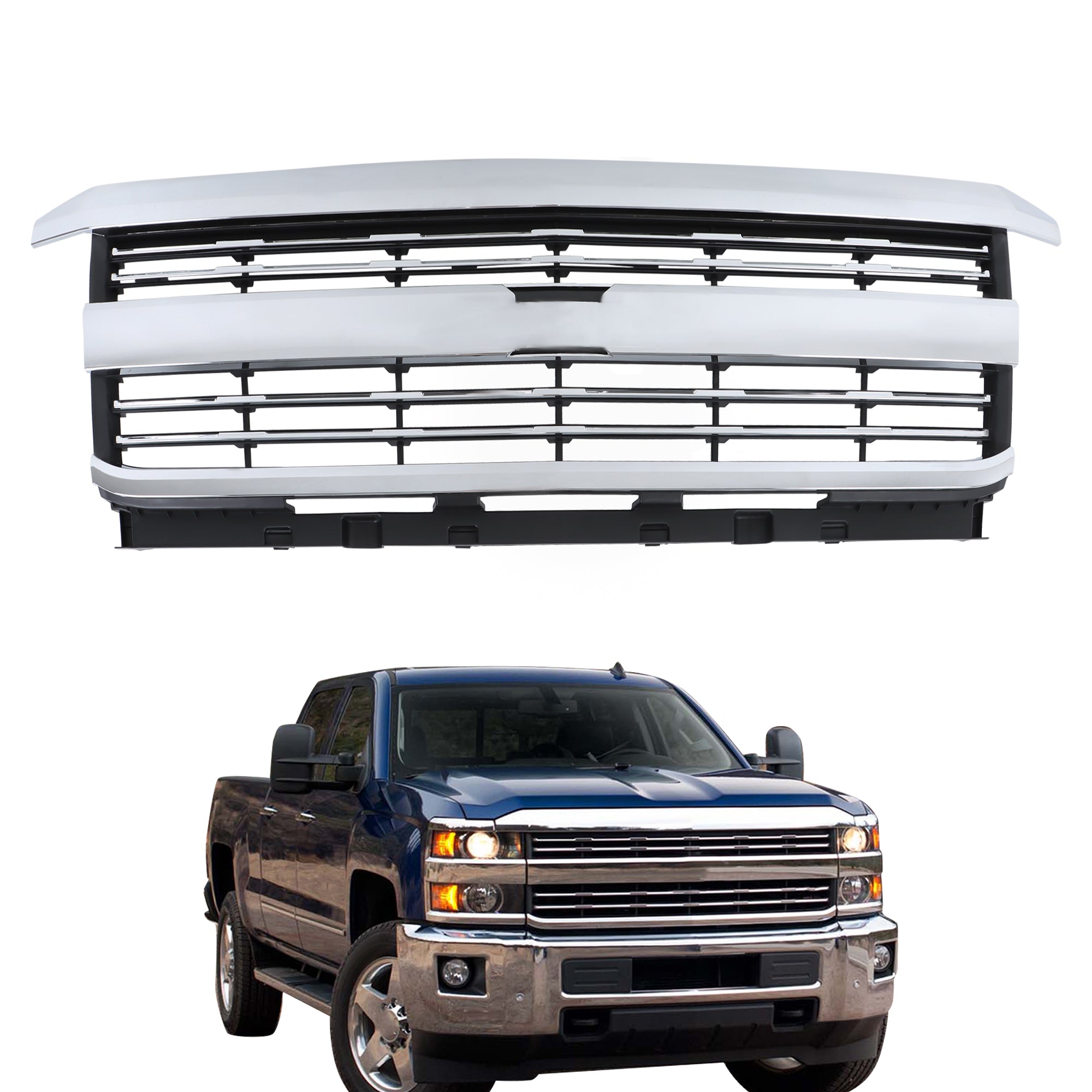 TOPPARTZ Grille Front Side Chrome 23335298 For 2015-2019 Silverado 2500HD 3500HD