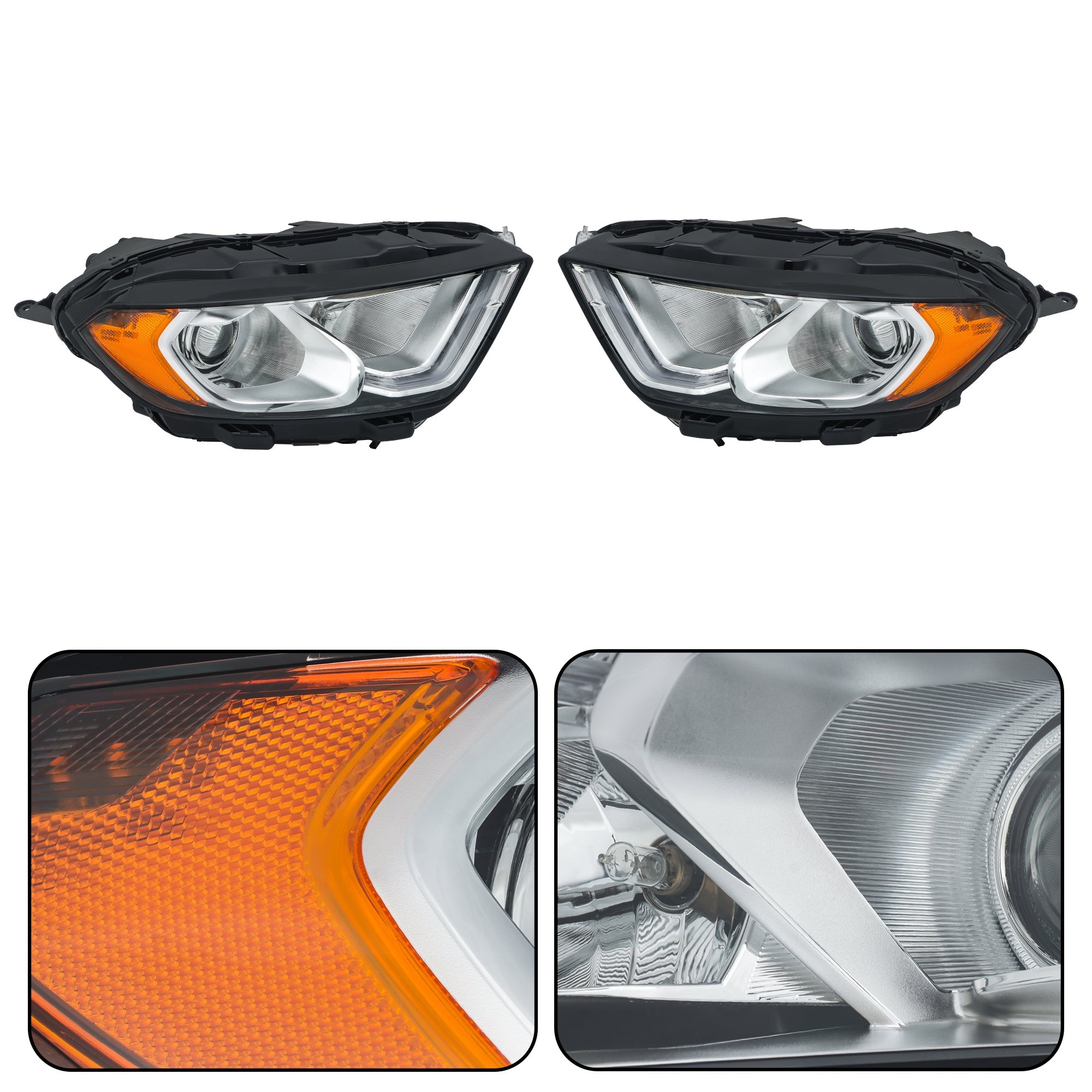 Halogen w/LED DRL Chrome Headlights For 2018-2023 Ford EcoSport Left&Right Side