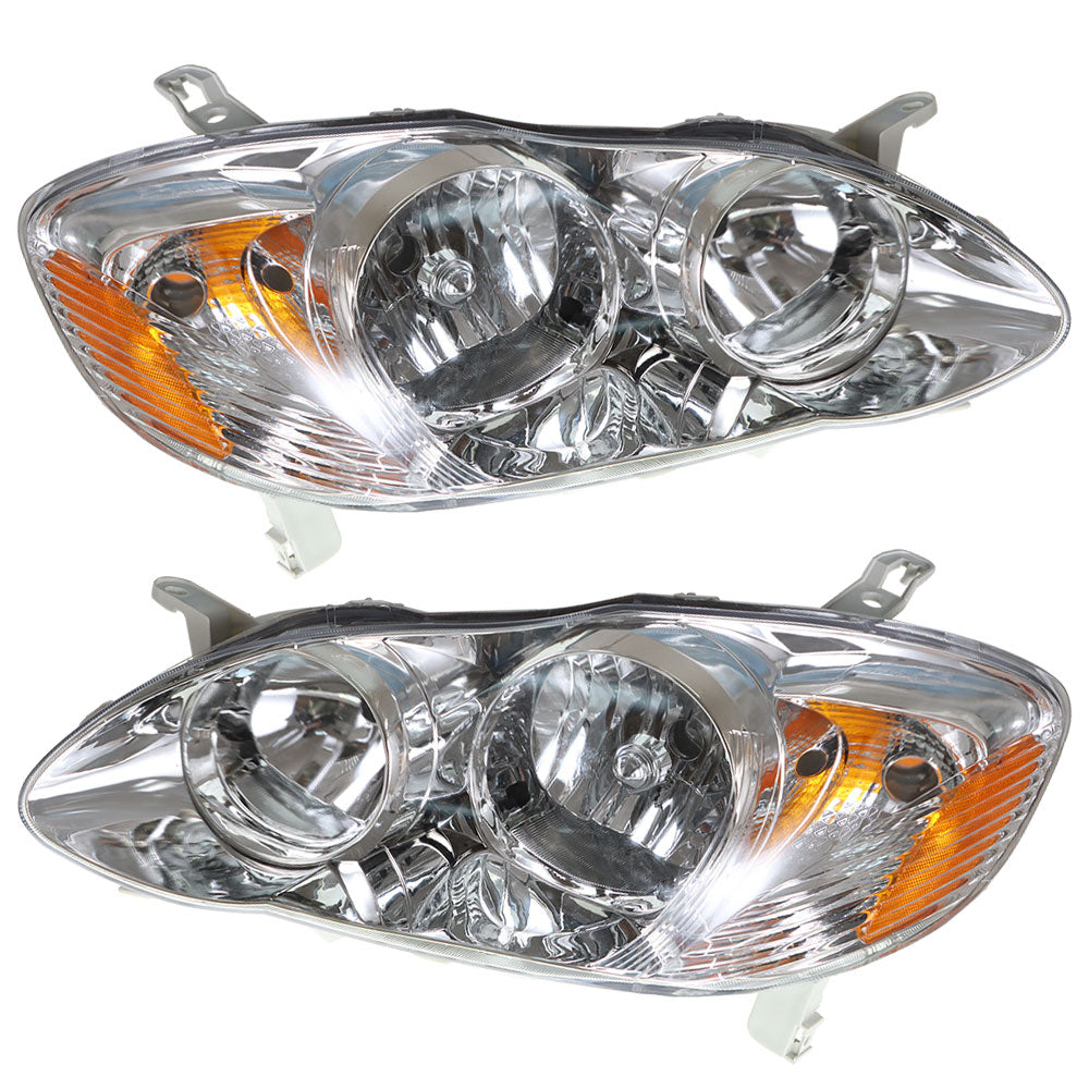 TOPPARTZ LH+RH Headlights Fit For 2003-2008 Toyota Corolla Halogen Chrome Lamps