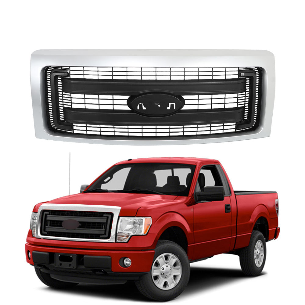 TOPPARTZ Front Upper Bumper Grill For 2009-2014  Ford F-150 Silver&Black Grille